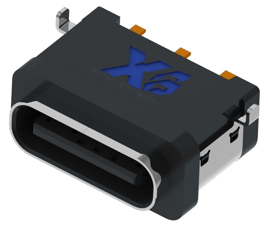 XB-TYPE C 3P-11 沉板防水母座B款(带钢片)(护脚外壳2脚插板,端子SMT)